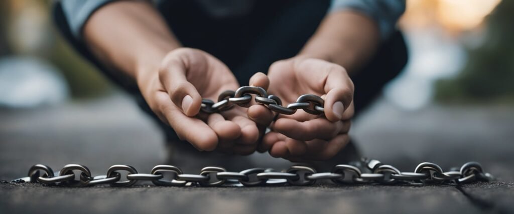 A broken chain being mended, symbolizing forgiveness and the release from emotional pain.