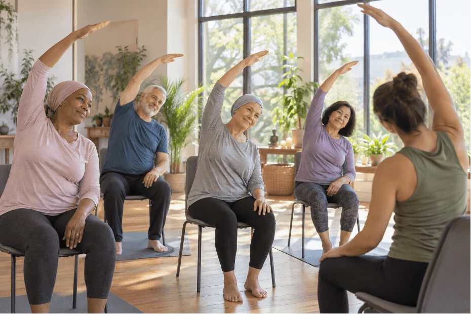 Gentle yoga session for people living with cancer