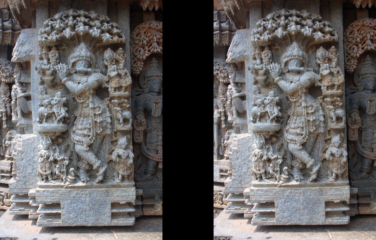 Relief sculpture of Krishna playing the flute at the Somanathapura temple in Karnataka