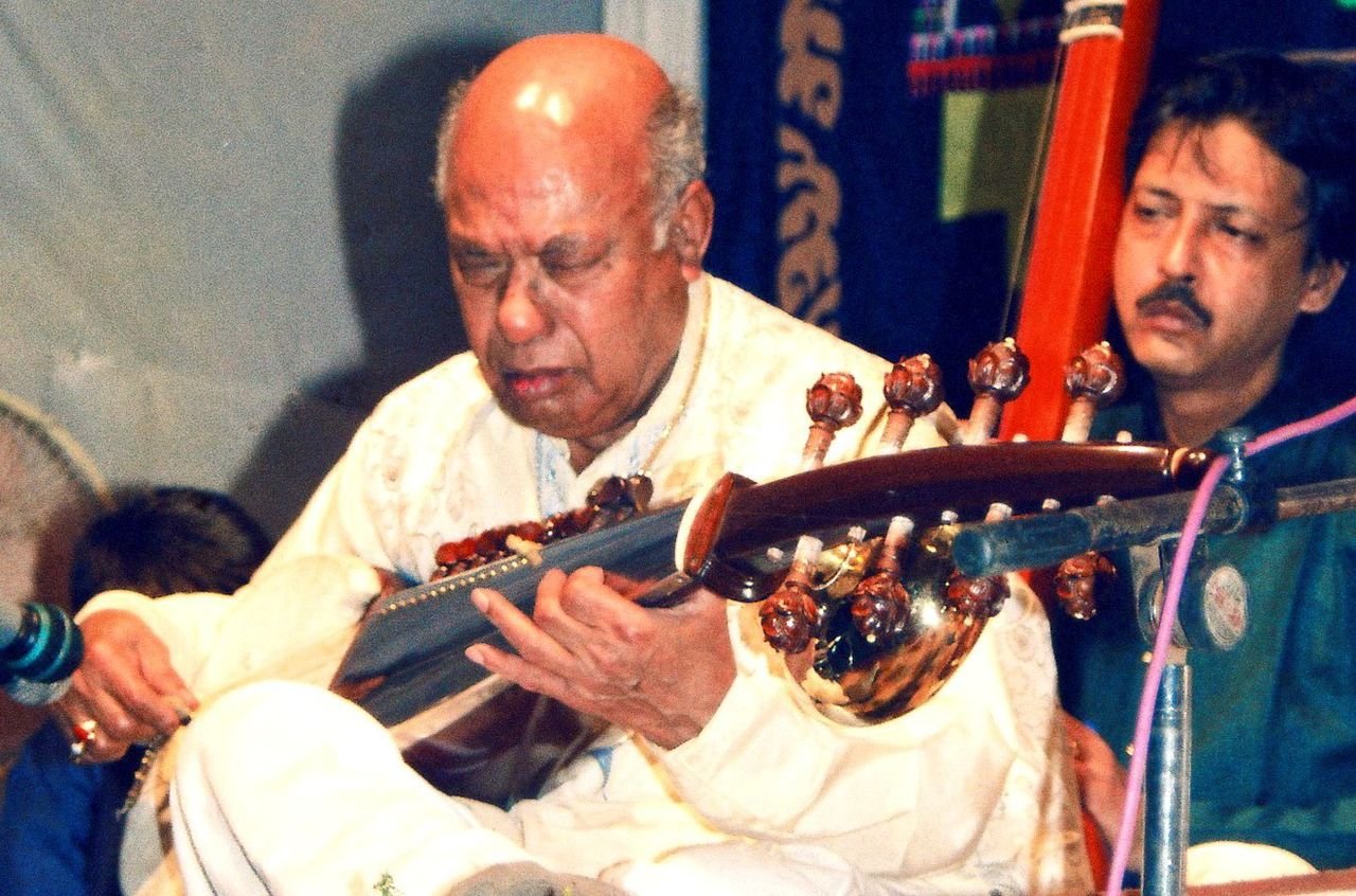 Ustad Ali Akbar Khan playing the sarod in the year 2000